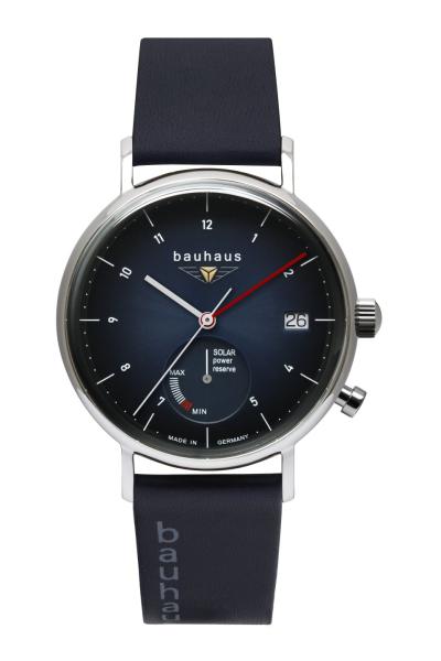 Bauhaus Herrenuhr Solar mit Energieanzeige und Lederarmband